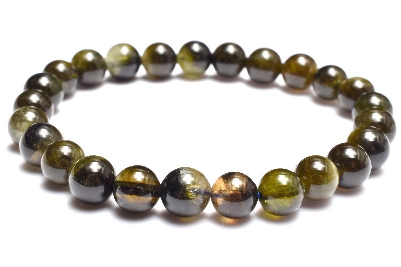 【1点物】モスグリーン◇南アフリカ産 ブラックアクアマリン　7mm ブレスレット アクセサリー _MC6076