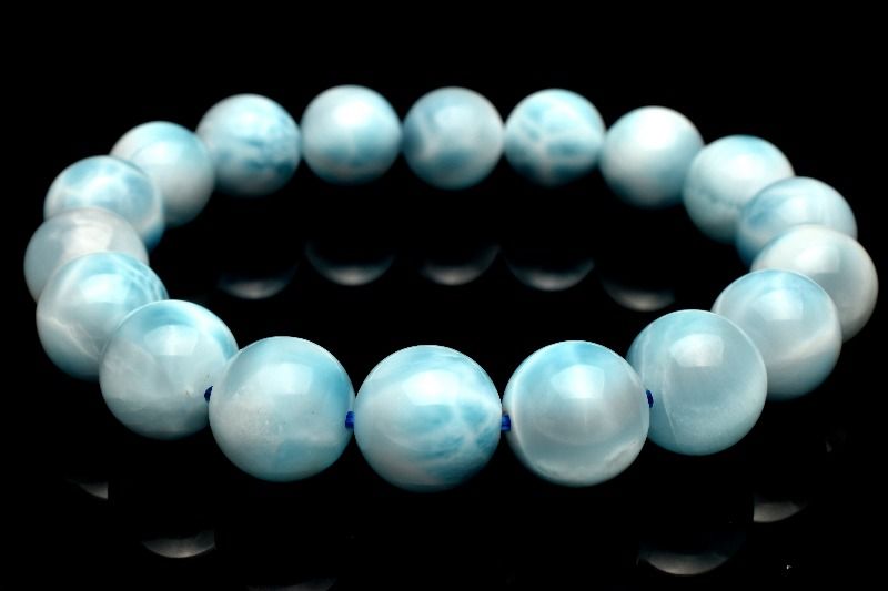 【1点物】AAAドミニカブルー☆亀甲模様 ラリマー 11.5mm ブレスレット アクセサリー _MC6672