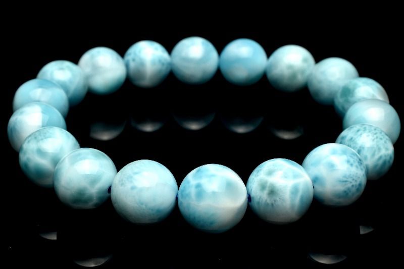 【1点物】AAAドミニカブルー☆亀甲模様 ラリマー 11.5mm ブレスレット アクセサリー _MC6673