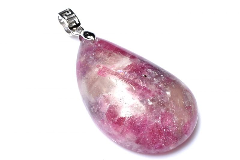 Rakuten - 【20％OFF!】【1点物】梅の花◇希少共生 ピンクトルマリンインレピドライトシリカ　40x24mm　ドロップ ペンダントトップ アクセサリー _PD488