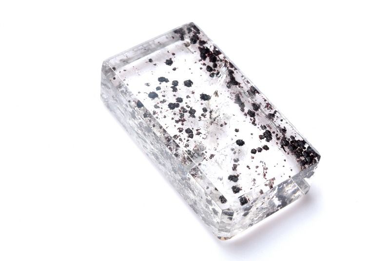 【1点物】希少カラー ブラックレピドクロサイトインクォーツ　25x14mm　プレート ルース ハンドメイド _PD1469