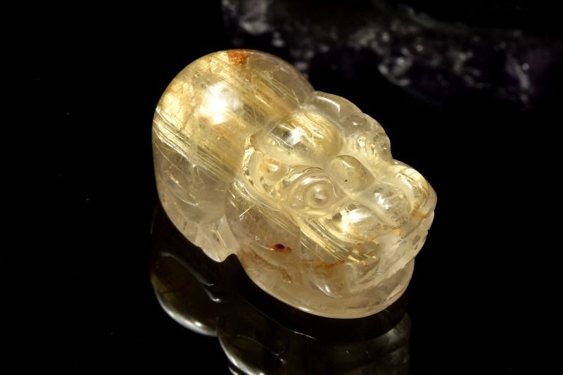 Rakuten - 【1点物】AA☆金運のお守りに タイチンルチルクォーツ　23x14mm　貔貅彫刻(通し穴) ビーズ ハンドメイド _PD1620