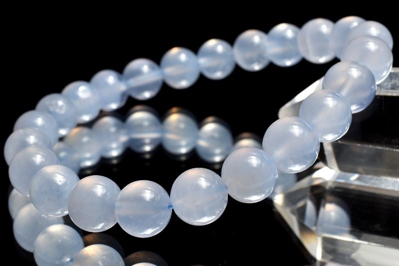 Rakuten - 【1点物】天然空色瑪瑙 ブルーカルセドニー　8mm ブレスレット アクセサリー _MC8709