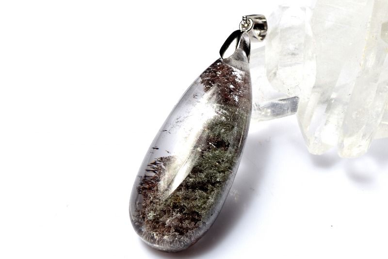 Rakuten - 【1点物】Silver925◇庭園水晶 ガーデンクォーツ　36x15mm　ドロップ ペンダントトップ アクセサリー _PD1761