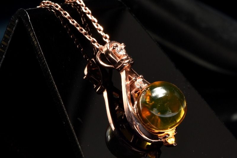 Silver925◇メキシコ産 ブルーアンバー琥珀　9mm ネックレス アクセサリー 1個売り _PRG2497-3