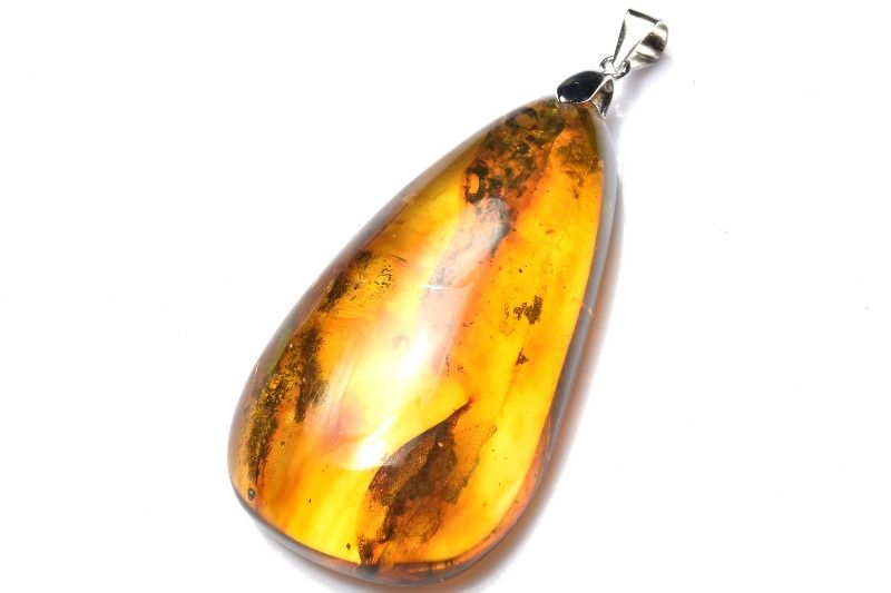 【20％OFF!】【1点物】Silver925◇植物入り アンバー琥珀　43x24mm　ドロップ ペンダントトップ _PD2254