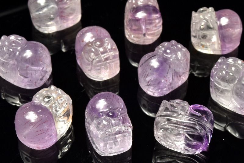 AA☆繊細彫刻 スーパーセブンアメジスト　13-15x10-11mm　貔貅彫刻(通し穴) ビーズ ...
