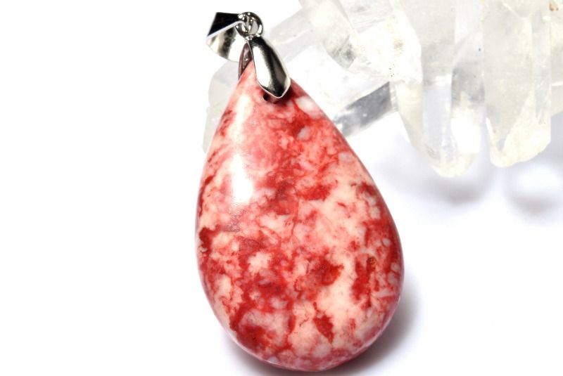 【20％OFF!】【1点物】Silver925◇深紅きらめく シナバー辰砂　27x17mm　ドロップ ペンダントトップ アクセサリー _PD3438