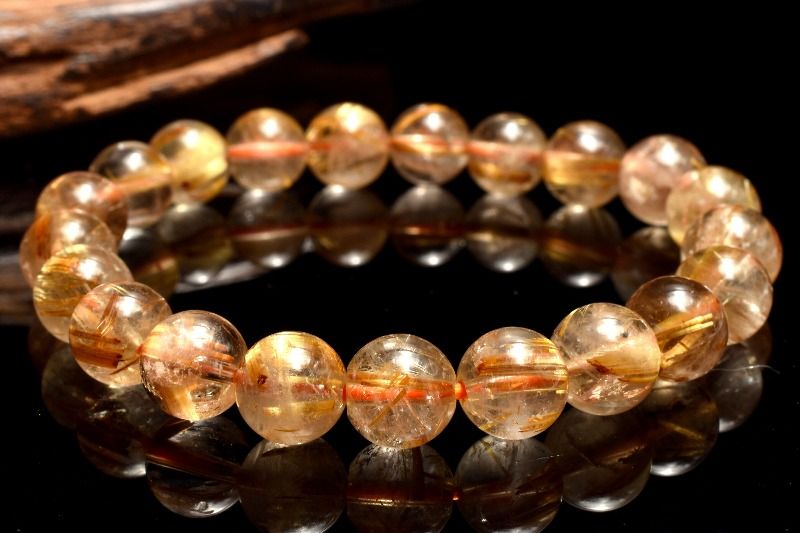 【1点物】黄金色の太針 ゴールドタイチンルチルクォーツ　9mm　ブレスレット _MD3827
