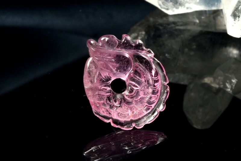 【1点物】AAAA☆ ピンクトルマリン　14x12mm　龍彫刻 ルース ハンドメイド _PD4566