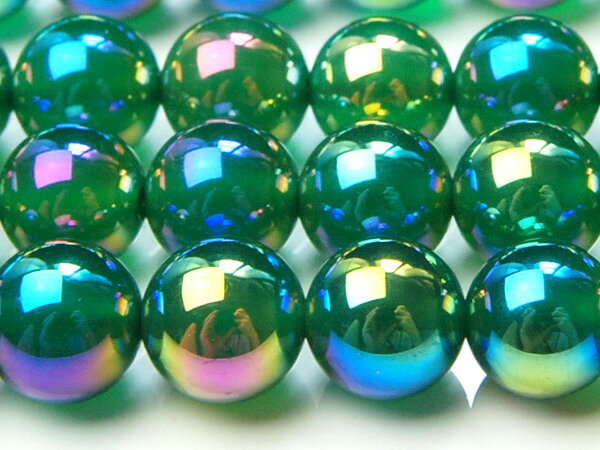 【連売り】グリーンカルセドニー オーラ 8mm 1連（約38cm）天然石 パワーストーン ビーズ パーツ _LR47...