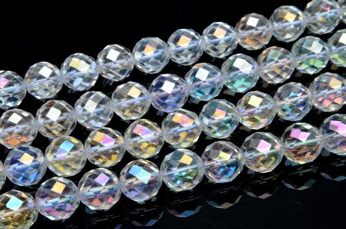 【10％OFF 】【連売り】オーラ水晶64面カット 10mm 1連（約38cm）天然石 パワーストーン ビーズ パーツ _R307