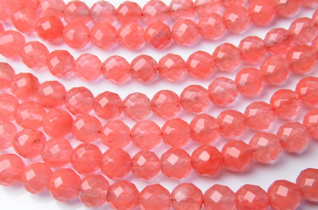 【連売り】10mm【チェリークォーツ 64面カット】1連（約38cm） 天然石 パワーストーン ビーズ パーツ _R1602-10