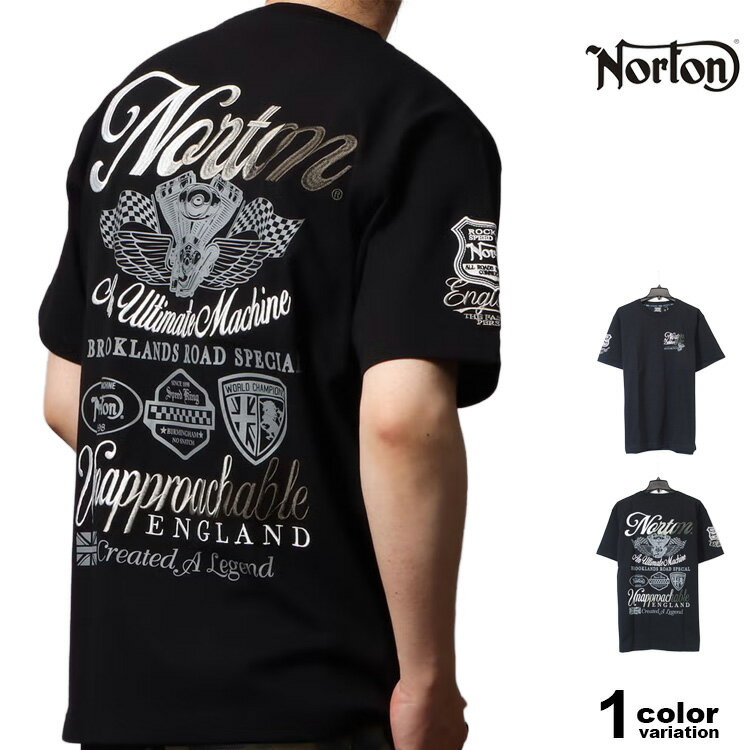 Rakuten - NORTON ノートン Tシャツ 半袖 グラデ 刺繍 Tシャツ 刺繍 プリント メンズ 大きいサイズ ブラック バイカー M-2XL 父の日 [262N1011B] 【メール便対応】