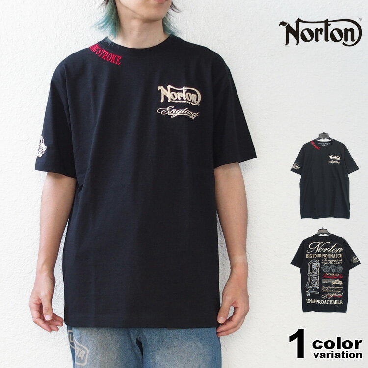 Rakuten - NORTON ノートン Tシャツ 半袖 MAX カモ柄 生地 ロゴ クルー Tシャツ 刺繍 プリント メンズ 大きいサイズ ブラック バイカー M-2XL 父の日 [262N1017B] 【メール便対応】