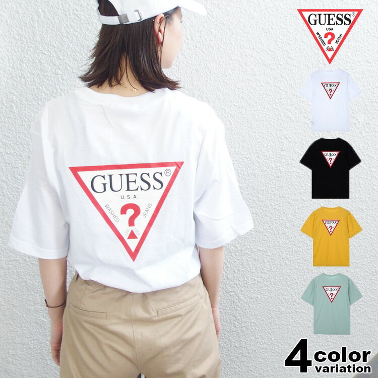 【メール便対応】GUESS ゲス 半袖 Tシャツ ビッグシルエット オーバーサイズ 大きいサイズ トライアングル [MJ2K9418] メンズ レディース シンプル ロゴ トップス ブラック ホワイト イエロー ミント ストリート ゆるトップス