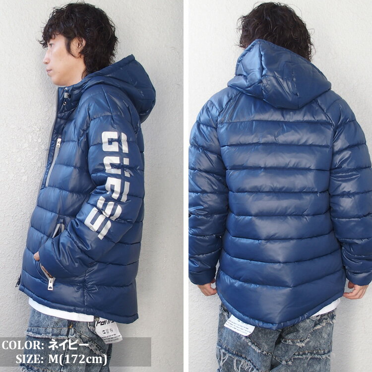 GUESS ゲス 中綿 ジャケット パファー ジャケット フード付き 袖ロゴ ブランド ロゴ アメカジ メンズ レディース 並行輸入品 UK限定モデル 111AN210