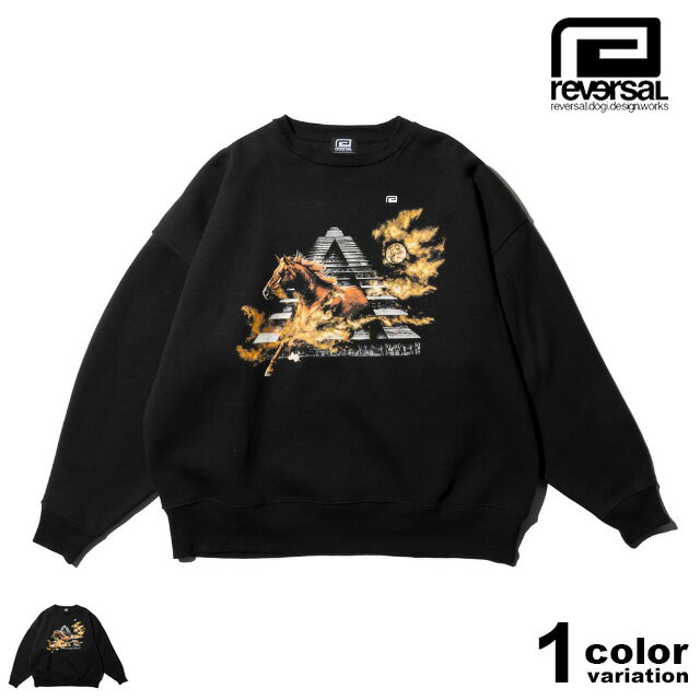 【在庫処分】 リバーサル クルーネック スウェット トレーナー reversal HORSE OVER SIZE CREW NECK 裏..