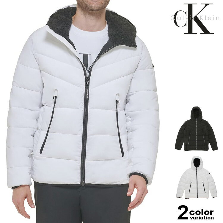 CK ホワイト ダウンジャケット Calvin Klein ショートレングススタンドカラーダウンジャケット