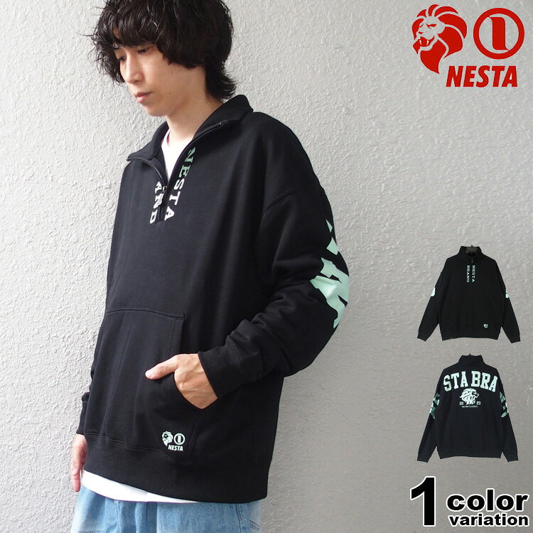 樂天商城 - NESTA BRAND ネスタブランド トレーナー スウェット ハーフジップ ドロップショルダー 裏毛 跨ぎ ロゴ ハーフジップ プルオーバー (nesta brand スウェット 裏毛 トップス ネスタ 243NB1304B)