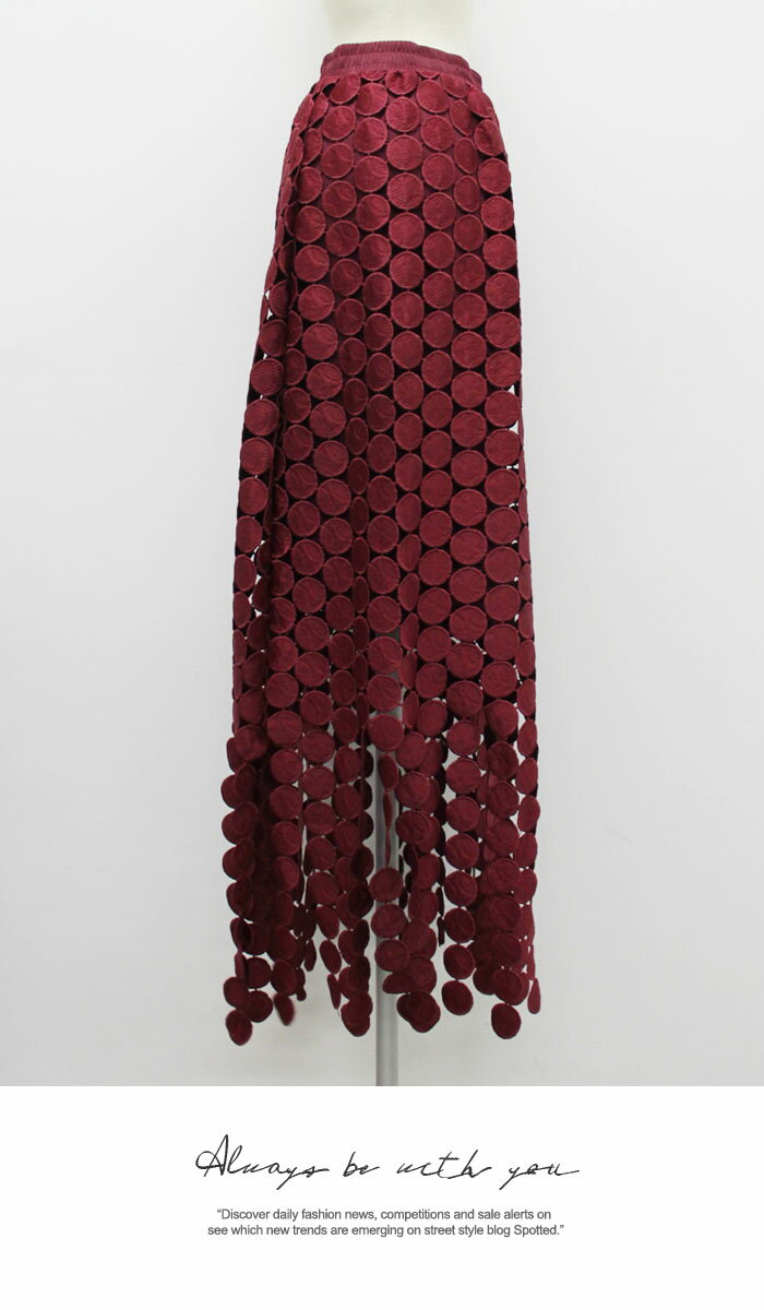 スカート レディース ボトムス ロングスカート ドット ロング丈 ロンスカ マキシ丈 膝下 ひざ下 カート リラックス ウエストゴム ボリューム 身長に合わせてセルフカット オシャレ 送料無料