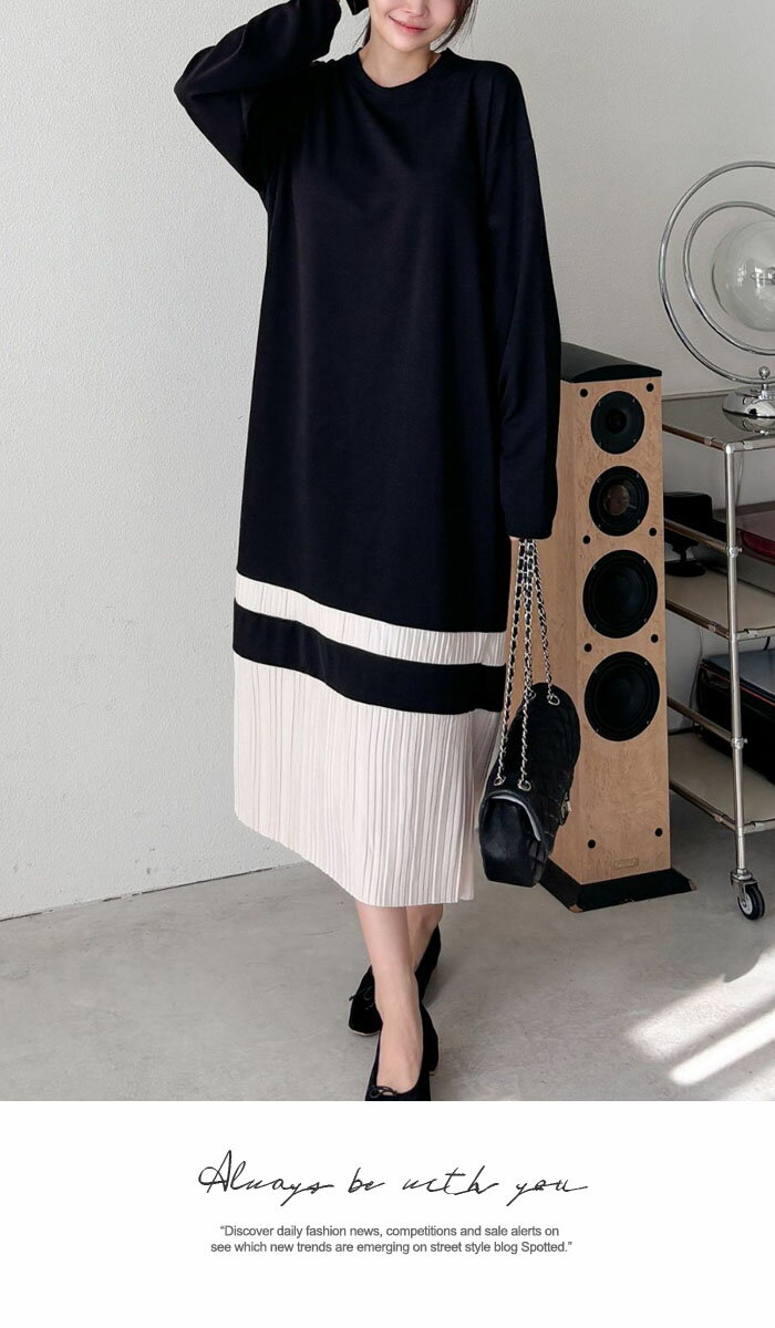 3色　裾配色プリーツワンピース　hs240901