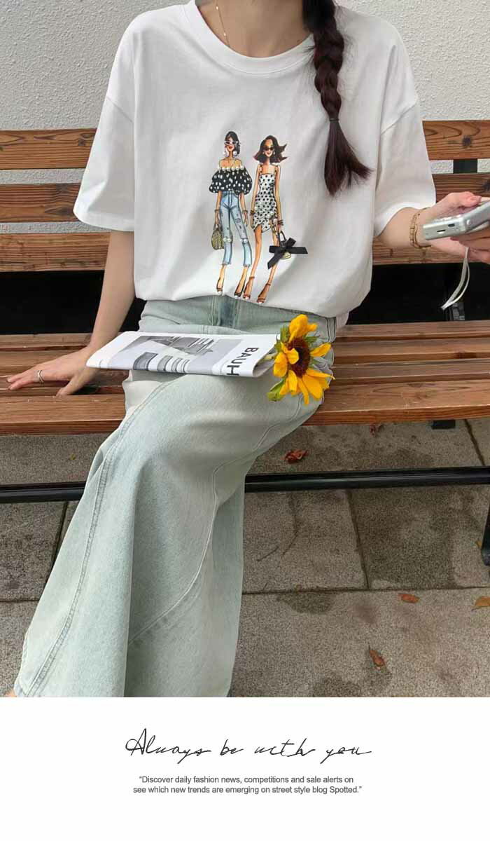 可愛い レーディス カジュアル 通勤 スタンダード トップス レース プルオーバー 半袖 春 夏 秋 散歩 配色 デート シンプル イラストプリント プリント パール付き 送料無料