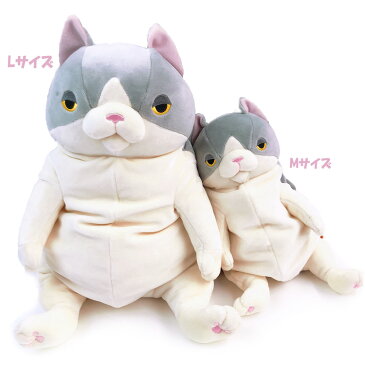 もちねこグッズ ぬいぐるみ M ハチワレ グレー 090382