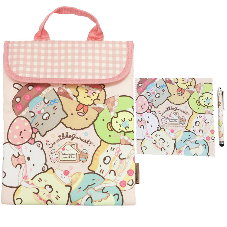 すみっコぐらし タブレットケース3点セットL 11.6～12inch対応 ベージュ タッチペン クリーニングクロス ipad 持ち運び 413166のサムネイル