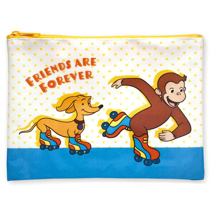 おさるのジョージ ポーチ ジョージ&ハンドリー 600135 フラット スクエア 化粧ポーチ ペンポーチ 小物入れ