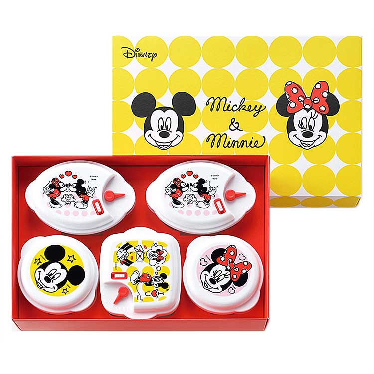 미키 & 미니 PT 전자 레인지 용기 5P 세트 087053 팝 톤 선물 디즈니 Disney 보존 용기 날짜 다이얼 첨부