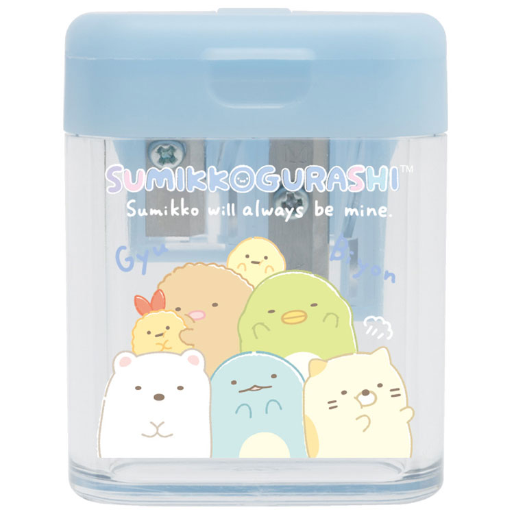 すみっコぐらし 鉛筆削り FT71503 ハッピースクール 手動 携帯用 コンパクト 2穴 色鉛筆対応 フタ付