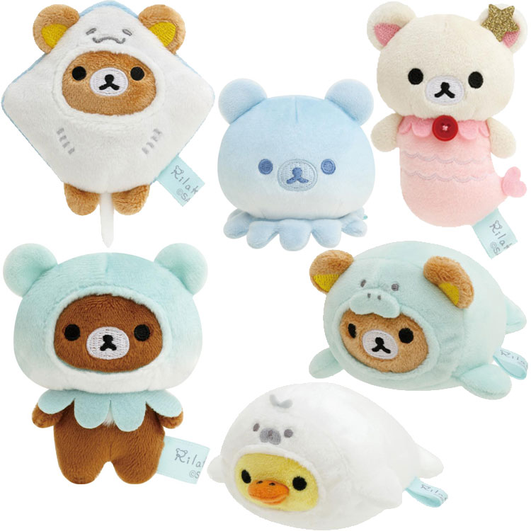 [5月中旬以降～出荷] 【6種セット】リラックマ てのりぬいぐるみ うみリラきぶん マナティ エイ 人魚 アザラシ クラゲのサムネイル