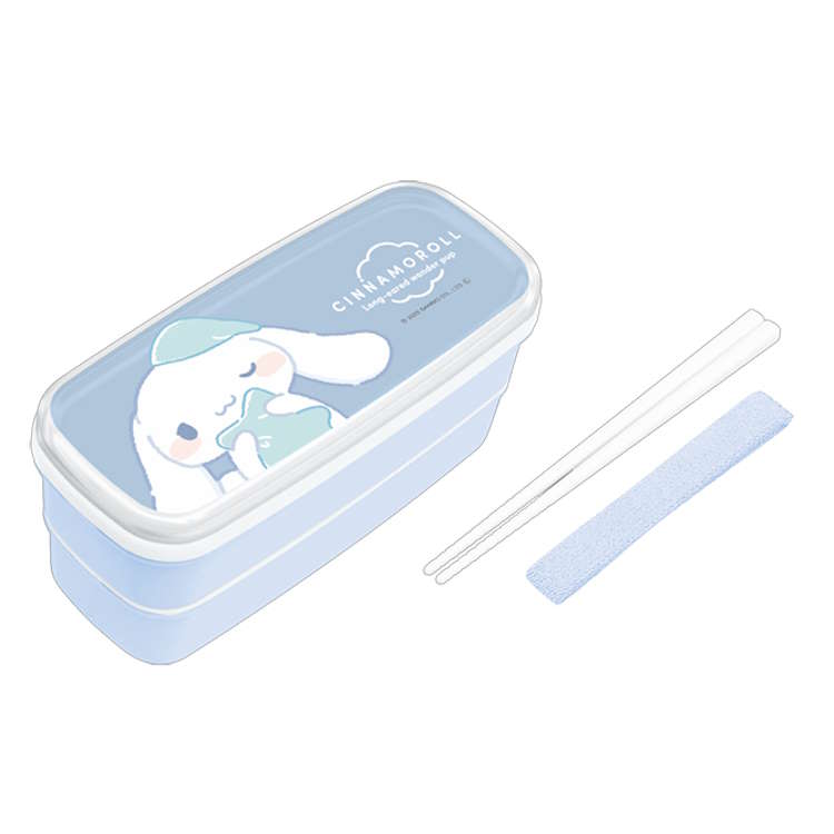 シナモロール スリム2段ランチボックス むにゃっと 弁当箱 べんとうばこ ごはん おかず マイ弁当 箸付き 276487のサムネイル