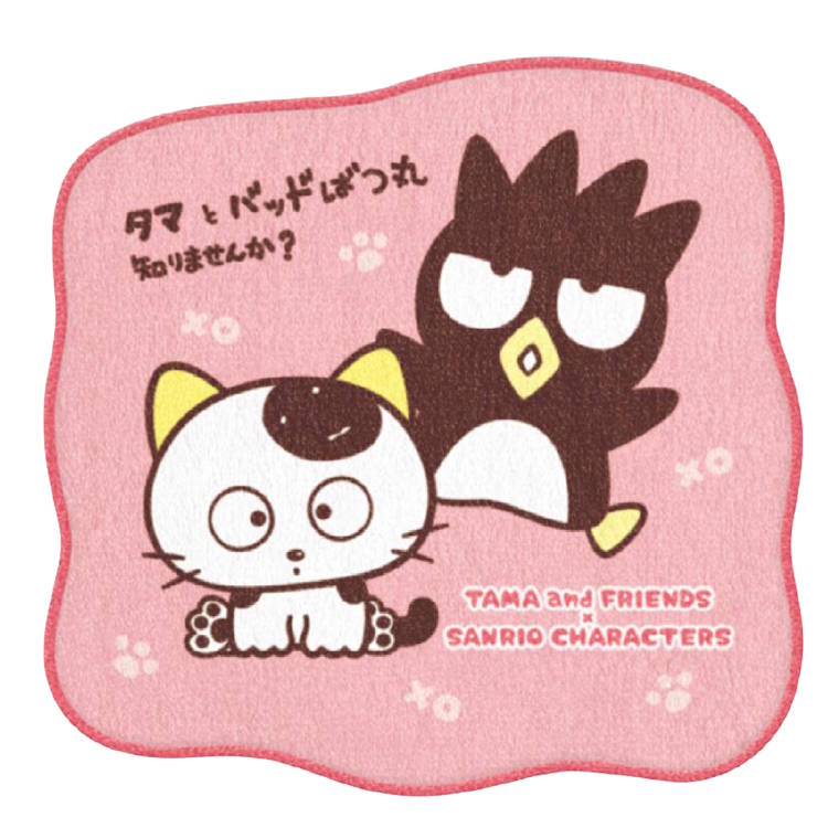 タマ&フレンズ×サンリオキャラクターズ ダイカットミニタオル タマとバッドばつ丸 プチタオル 手拭き エチケット 300854