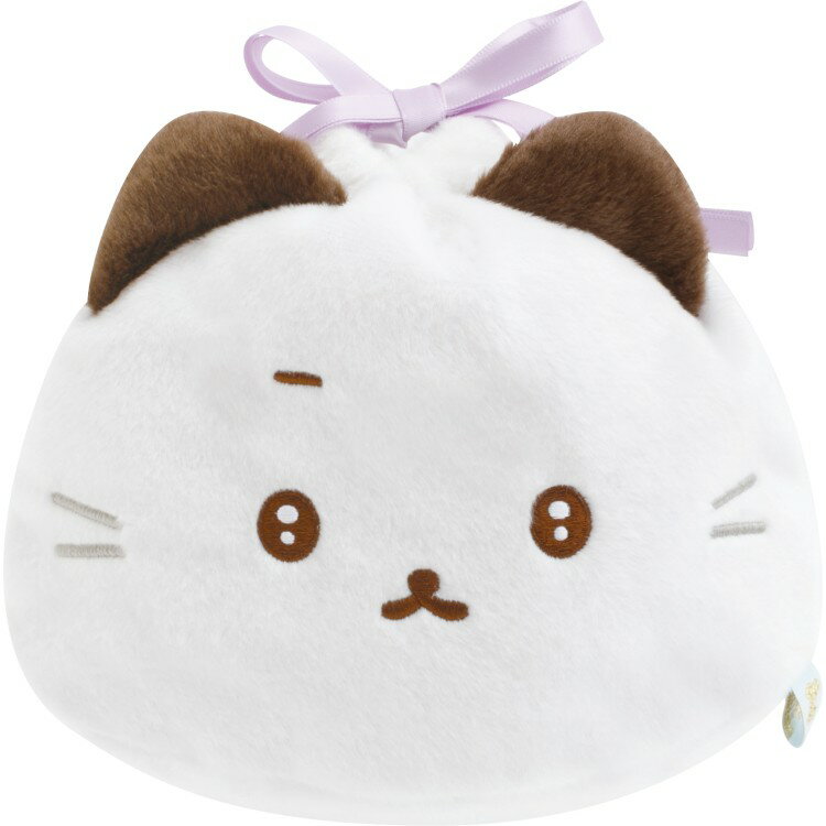 乐天商城 - いしよわちゃん ぬいぐるみ巾着 いしつよちゃん 後輩ちゃん登場 フェイス巾着 ホワイト ねこ