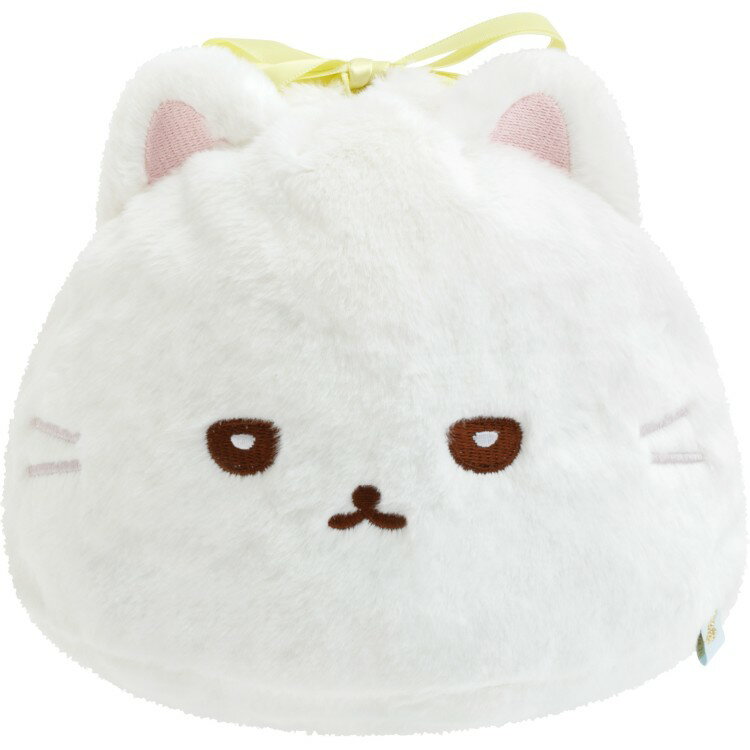 Drawstring Bags - いしよわちゃん ぬいぐるみ巾着 後輩ちゃん 後輩ちゃん登場 フェイス巾着 ホワイト ねこ