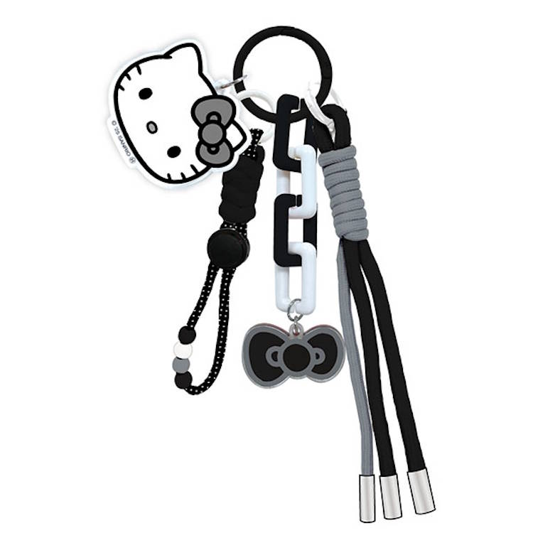 ハローキティ ストラップチャーム モノクロ フェイスパーツ付き アクセント キーホルダー 611224