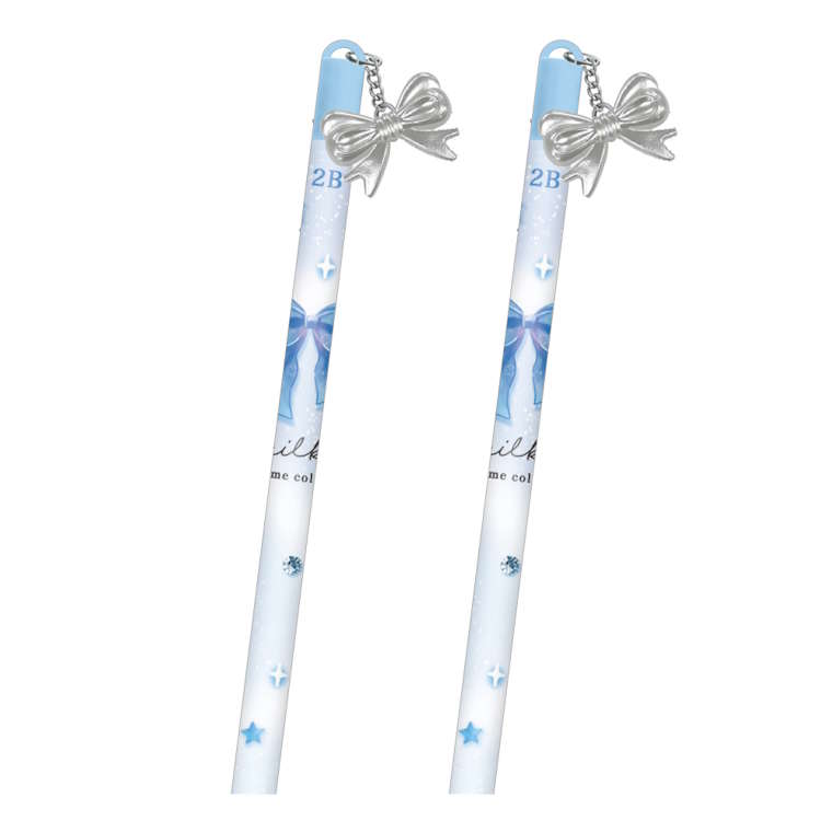 乐天商城 - 2本セット milky blue チャーム鉛筆2B リボン タテ チャーム付き えんぴつ 筆記具 筆記用具 311916