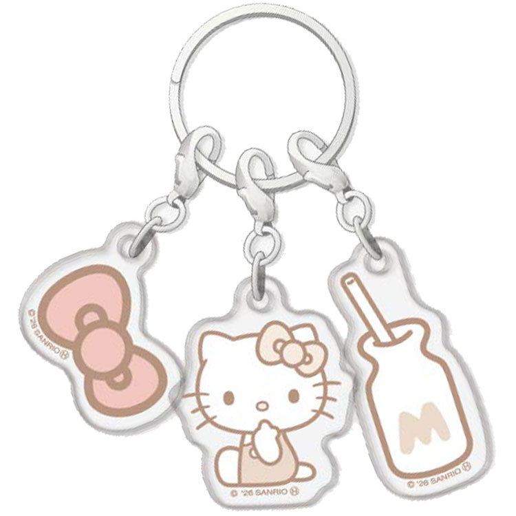 ハローキティ 3連アクリルキーホルダー IV モノクロハローキティ 326558 アイボリー リボン ミルク チャーム