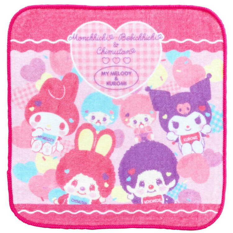Towels, Handkerchieves - モンチッチ×マイメロディ&クロミ ミニタオル モンチッチ&ベビチッチ&チムたん×マイメロディ&クロミ カラフルハート 002473