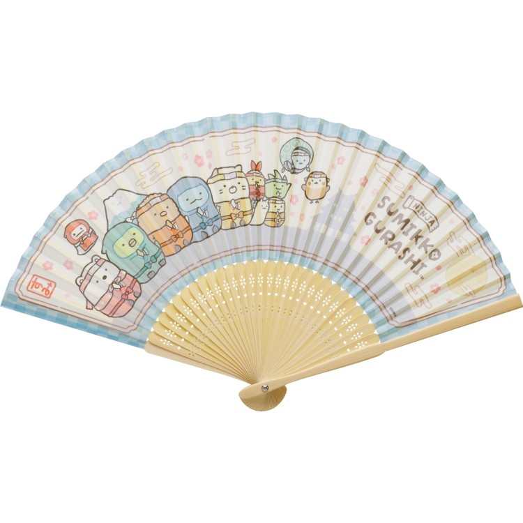 乐天商城 - 【5月上旬以降〜出荷】すみっコぐらし 扇子 KG13201 忍者 修行 竹製中骨 ゴムバンド付 ブルー