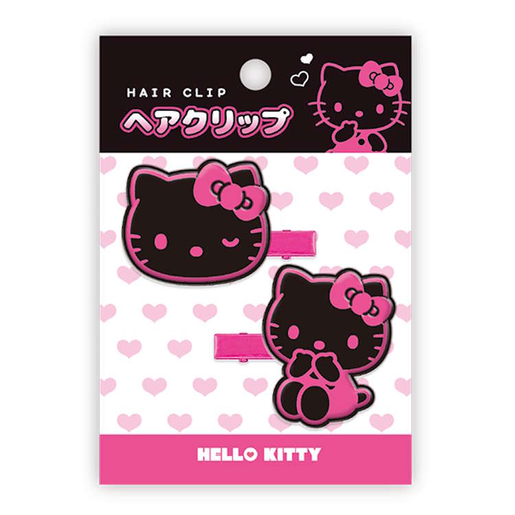 ハローキティ ヘアクリップ ブラックピンク 前髪クリップ ヘアピン ラバー素材 2個入り 389378