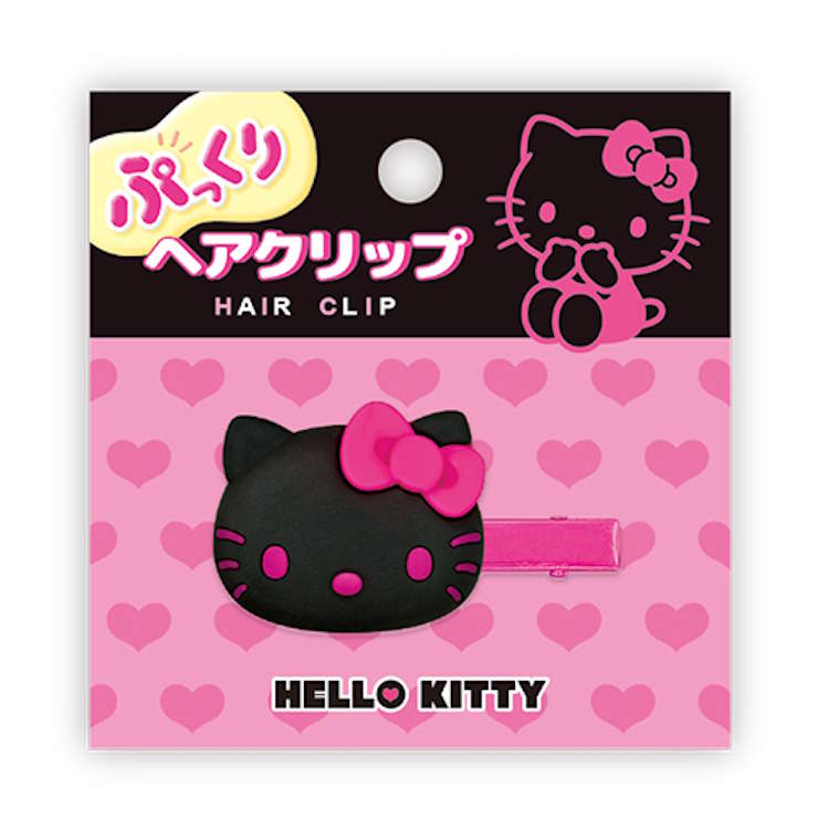 Rakuten - ハローキティ ぷっくりヘアクリップ ブラックピンク 前髪クリップ ヘアピン ラバー素材 389392