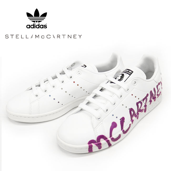 【Stella Mccartney×adidas】ステラマッカートニー アディダス 800447 N0270 K097 コラボ スニーカー レザー Stan Smith スタンスミス Embellished alter nappa ホワイト×パープル ピンク ロゴ レディース