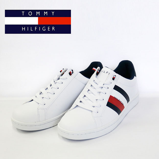 【TOMMY HILFIGER】トミーヒルフィガー TMLECTERN レクターン　ホワイトマルチ　スニーカートリコロール 靴 ローカット メンズ シンプル 白 ストライプ サイドライン ロゴ