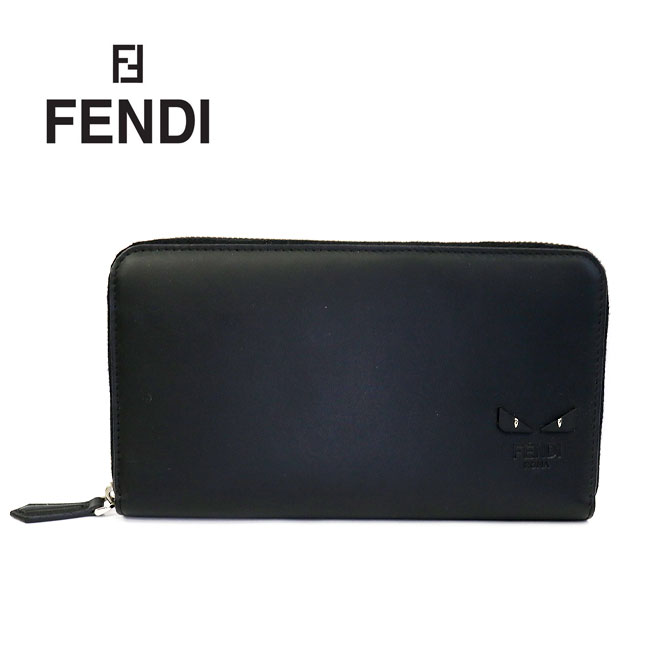 【FENDI】フェンディ 7M0275 6OC GXN Bugs Eye Zip Around Wallet バグズ アイ ジップアラウンド ウォレット BLACK 黒 ロゴ レザー長財布 スマホケース トラベルケース メンズ パスポート入れ