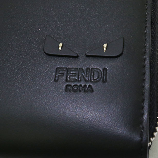 【FENDI】フェンディ 7M0275 6OC GXN Bugs Eye Zip Around Wallet バグズ アイ ジップアラウンド ウォレット BLACK 黒 ロゴ レザー長財布 スマホケース トラベルケース メンズ パスポート入れ