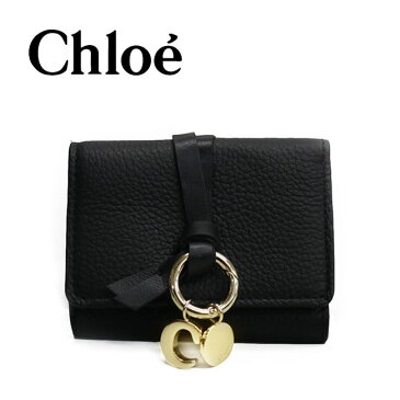 【Chloe】クロエ CHC21WP946F57 ALPHABET アルファベットシリーズ チャーム レザーコンパクト 三つ折り長財布 小銭入れ付き レディース BLACK ミニウォレット ギフト プレゼント