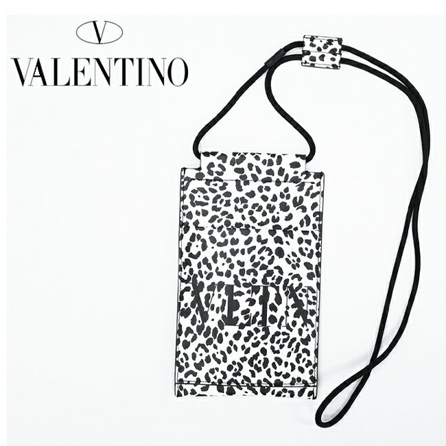 【VALENTINO】ヴァレンティノ メンズスマホケース WY0P0T13MHK レオパード SMART PHONE CASE ストラップ カード多数収納 ブラック ロゴ ネックポーチ プレゼント 6.7インチ対応 ギフト パスケース バレンティノ バレンチノ ヴァレンチノ